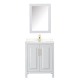 Daria 30 Inch Single Bathroom Vanity in White, Carrara Cultured Marble Countertop, Undermount Square Sink, Medicine Cabinet, Brushed Gold Trim