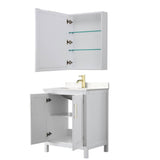 Daria 30 Inch Single Bathroom Vanity in White, Carrara Cultured Marble Countertop, Undermount Square Sink, Medicine Cabinet, Brushed Gold Trim