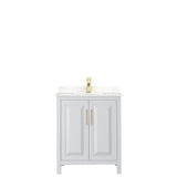 Daria 30 Inch Single Bathroom Vanity in White, Carrara Cultured Marble Countertop, Undermount Square Sink, Brushed Gold Trim
