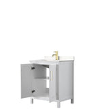 Daria 30 Inch Single Bathroom Vanity in White, Carrara Cultured Marble Countertop, Undermount Square Sink, Brushed Gold Trim