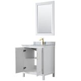 Daria 30 Inch Single Bathroom Vanity in White, White Carrara Marble Countertop, Undermount Square Sink, 24 Inch Mirror, Brushed Gold Trim