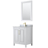 Wyndham Collection - Daria 30 Inch Single Bathroom Vanity in White, White Carrara Marble Countertop, Undermount Square Sink, 24 Inch Mirror, Brushed Gold Trim