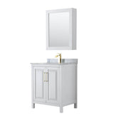Wyndham Collection - Daria 30 Inch Single Bathroom Vanity in White, White Carrara Marble Countertop, Undermount Square Sink, Medicine Cabinet, Brushed Gold Trim