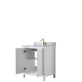Daria 30 Inch Single Bathroom Vanity in White, White Carrara Marble Countertop, Undermount Square Sink, Brushed Gold Trim