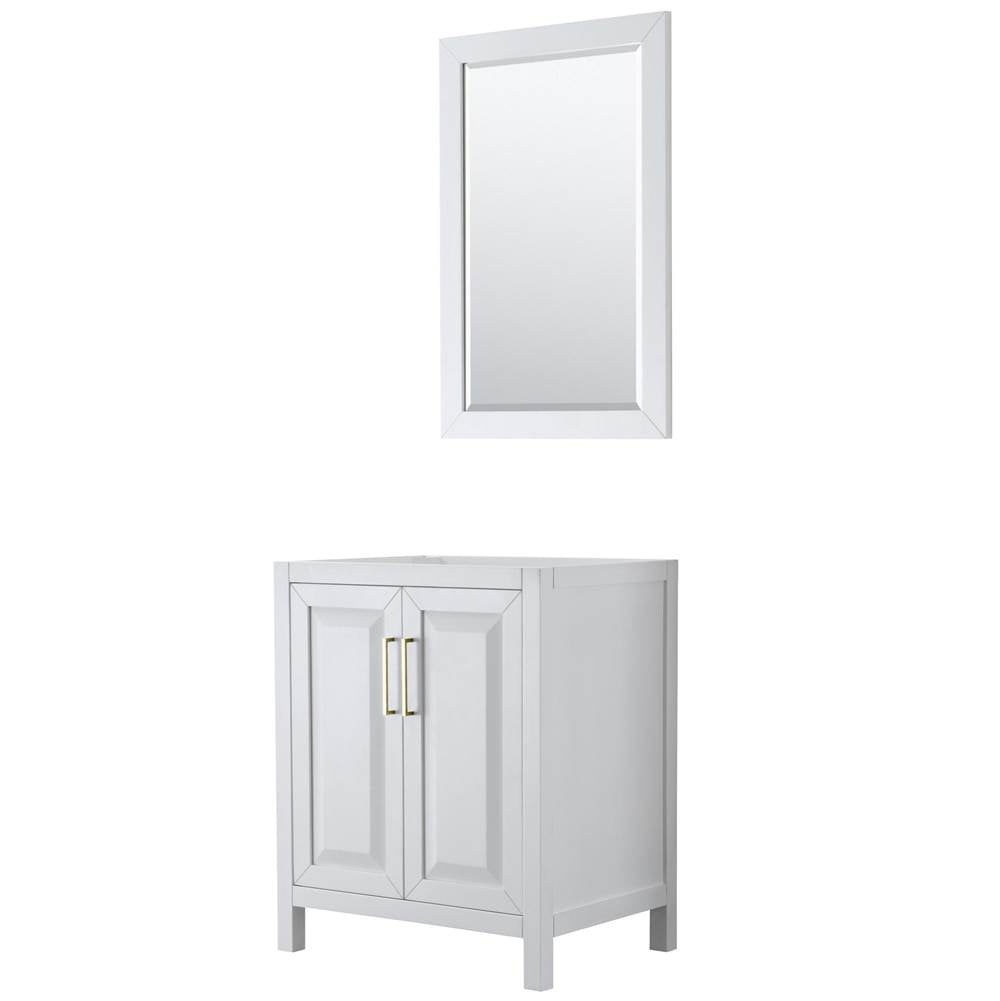 Wyndham Collection - Daria 30 Inch Single Bathroom Vanity in White, No Countertop, No Sink, 24 Inch Mirror, Brushed Gold Trim