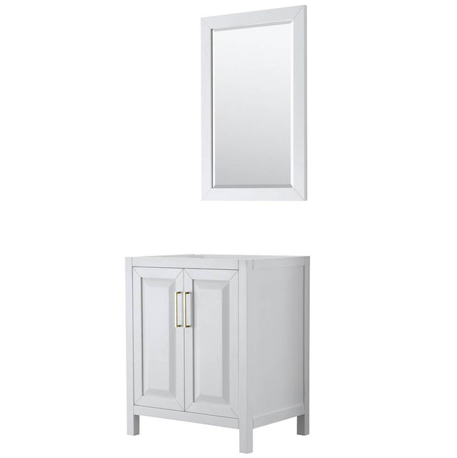 Wyndham Collection - Daria 30 Inch Single Bathroom Vanity in White, No Countertop, No Sink, 24 Inch Mirror, Brushed Gold Trim