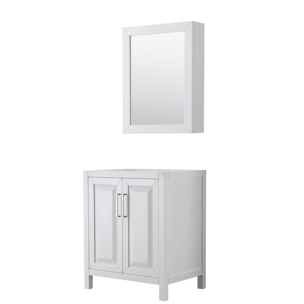 Wyndham Collection - Daria 30 Inch Single Bathroom Vanity in White, No Countertop, No Sink, Medicine Cabinet, Brushed Gold Trim
