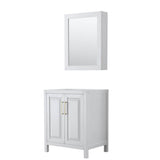 Wyndham Collection - Daria 30 Inch Single Bathroom Vanity in White, No Countertop, No Sink, Medicine Cabinet, Brushed Gold Trim