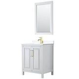 Wyndham Collection - Daria 30 Inch Single Bathroom Vanity in White, White Cultured Marble Countertop, Undermount Square Sink, 24 Inch Mirror, Brushed Gold Trim