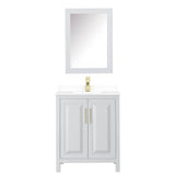 Daria 30 Inch Single Bathroom Vanity in White, White Cultured Marble Countertop, Undermount Square Sink, Medicine Cabinet, Brushed Gold Trim