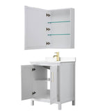 Daria 30 Inch Single Bathroom Vanity in White, White Cultured Marble Countertop, Undermount Square Sink, Medicine Cabinet, Brushed Gold Trim