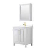 Wyndham Collection - Daria 30 Inch Single Bathroom Vanity in White, White Cultured Marble Countertop, Undermount Square Sink, Medicine Cabinet, Brushed Gold Trim