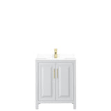 Daria 30 Inch Single Bathroom Vanity in White, White Cultured Marble Countertop, Undermount Square Sink, Brushed Gold Trim