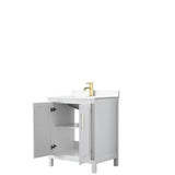 Daria 30 Inch Single Bathroom Vanity in White, White Cultured Marble Countertop, Undermount Square Sink, Brushed Gold Trim