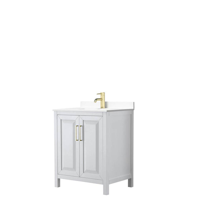 Wyndham Collection - Daria 30 Inch Single Bathroom Vanity in White, White Cultured Marble Countertop, Undermount Square Sink, Brushed Gold Trim