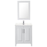 Daria 30 Inch Single Bathroom Vanity in White, Carrara Cultured Marble Countertop, Undermount Square Sink, 24 Inch Mirror