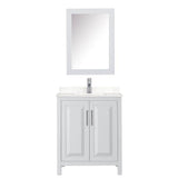 Daria 30 Inch Single Bathroom Vanity in White, Carrara Cultured Marble Countertop, Undermount Square Sink, Medicine Cabinet