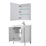 Daria 30 Inch Single Bathroom Vanity in White, Carrara Cultured Marble Countertop, Undermount Square Sink, Medicine Cabinet