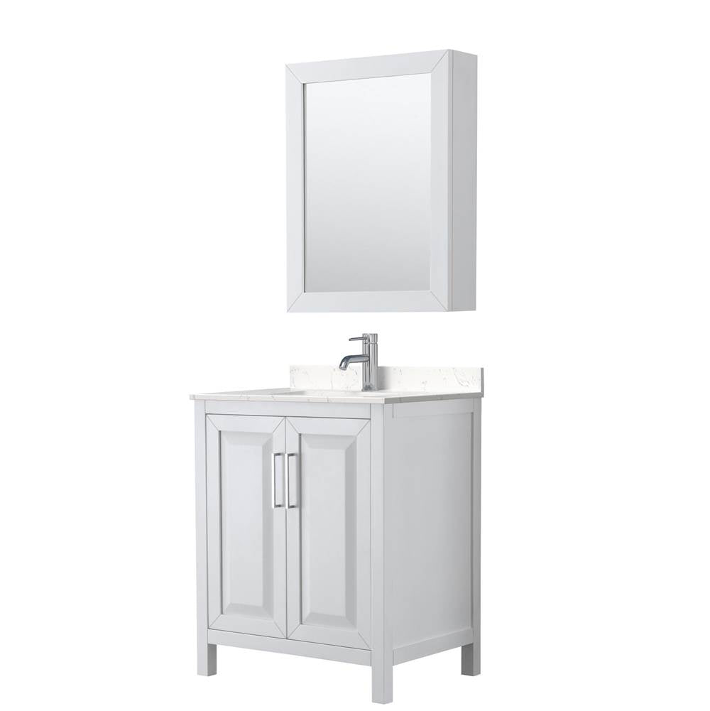 Wyndham Collection - Daria 30 Inch Single Bathroom Vanity in White, Carrara Cultured Marble Countertop, Undermount Square Sink, Medicine Cabinet