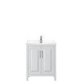Daria 30 Inch Single Bathroom Vanity in White, Carrara Cultured Marble Countertop, Undermount Square Sink, No Mirror