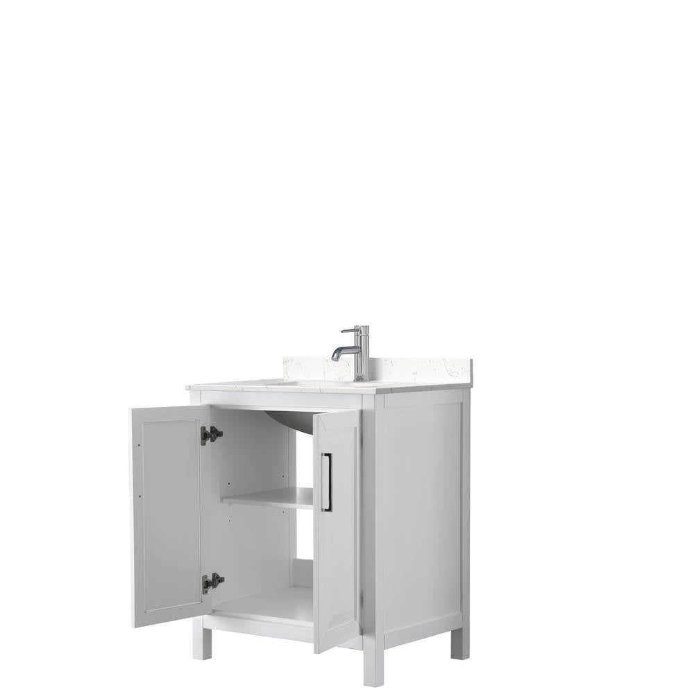 Daria 30 Inch Single Bathroom Vanity in White, Carrara Cultured Marble Countertop, Undermount Square Sink, No Mirror