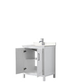 Daria 30 Inch Single Bathroom Vanity in White, Carrara Cultured Marble Countertop, Undermount Square Sink, No Mirror