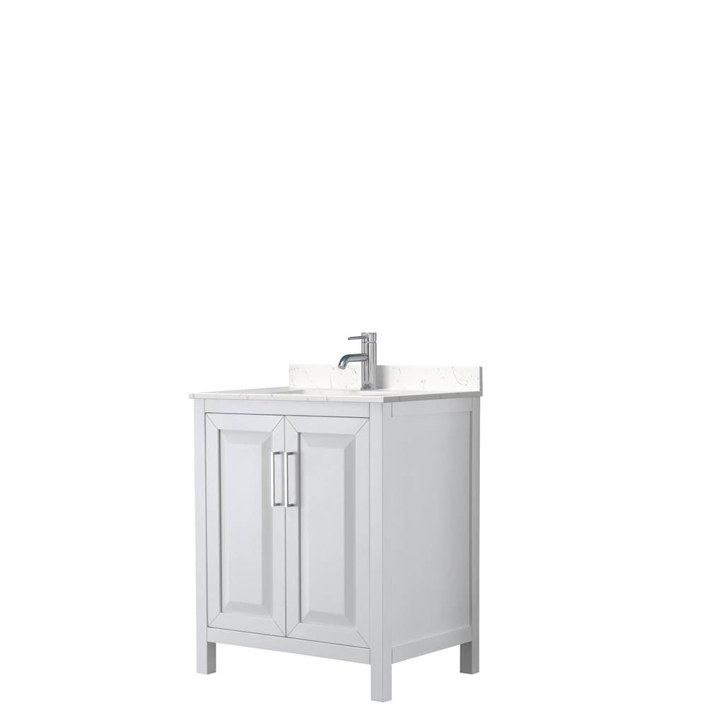 Wyndham Collection - Daria 30 Inch Single Bathroom Vanity in White, Carrara Cultured Marble Countertop, Undermount Square Sink, No Mirror