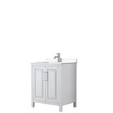 Wyndham Collection - Daria 30 Inch Single Bathroom Vanity in White, Carrara Cultured Marble Countertop, Undermount Square Sink, No Mirror