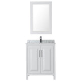 Daria 30 Inch Single Bathroom Vanity in Dark Blue, White Carrara Marble Countertop, Undermount Square Sink, 24 Inch Mirror