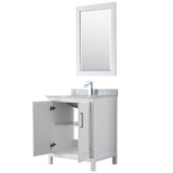 Daria 30 Inch Single Bathroom Vanity in Dark Blue, White Carrara Marble Countertop, Undermount Square Sink, 24 Inch Mirror