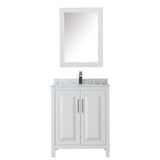 Daria 30 Inch Single Bathroom Vanity in Dark Blue, White Carrara Marble Countertop, Undermount Square Sink, Medicine Cabinet
