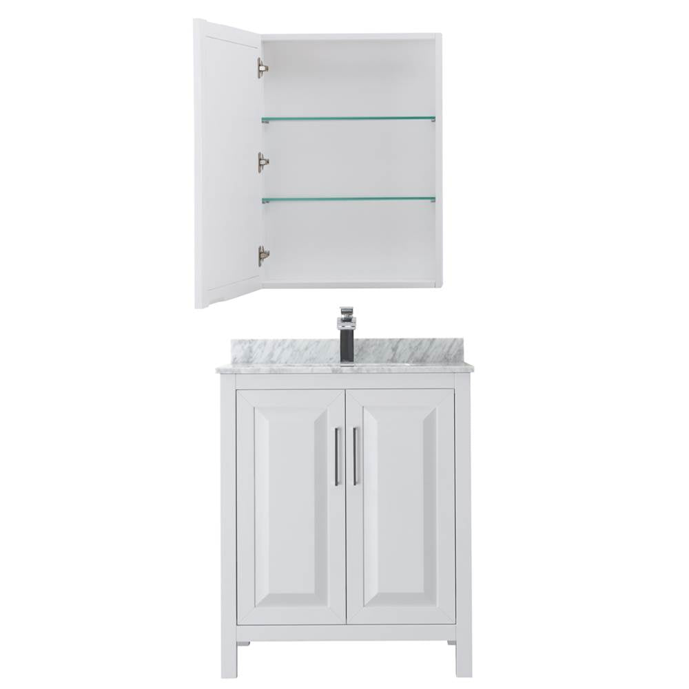 Daria 30 Inch Single Bathroom Vanity in Dark Blue, White Carrara Marble Countertop, Undermount Square Sink, Medicine Cabinet
