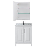Daria 30 Inch Single Bathroom Vanity in Dark Blue, White Carrara Marble Countertop, Undermount Square Sink, Medicine Cabinet