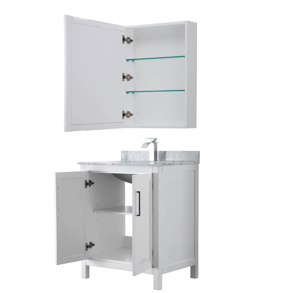 Daria 30 Inch Single Bathroom Vanity in Dark Blue, White Carrara Marble Countertop, Undermount Square Sink, Medicine Cabinet