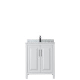 Daria 30 Inch Single Bathroom Vanity in Dark Blue, White Carrara Marble Countertop, Undermount Square Sink, No Mirror