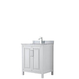 Wyndham Collection - Daria 30 Inch Single Bathroom Vanity in White, White Carrara Marble Countertop, Undermount Square Sink, and No Mirror - White