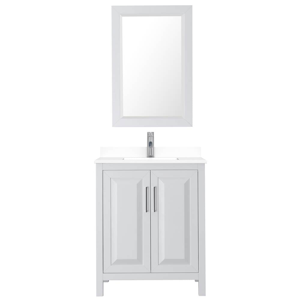 Daria 30 Inch Single Bathroom Vanity in White, White Cultured Marble Countertop, Undermount Square Sink, 24 Inch Mirror