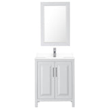 Daria 30 Inch Single Bathroom Vanity in White, White Cultured Marble Countertop, Undermount Square Sink, 24 Inch Mirror