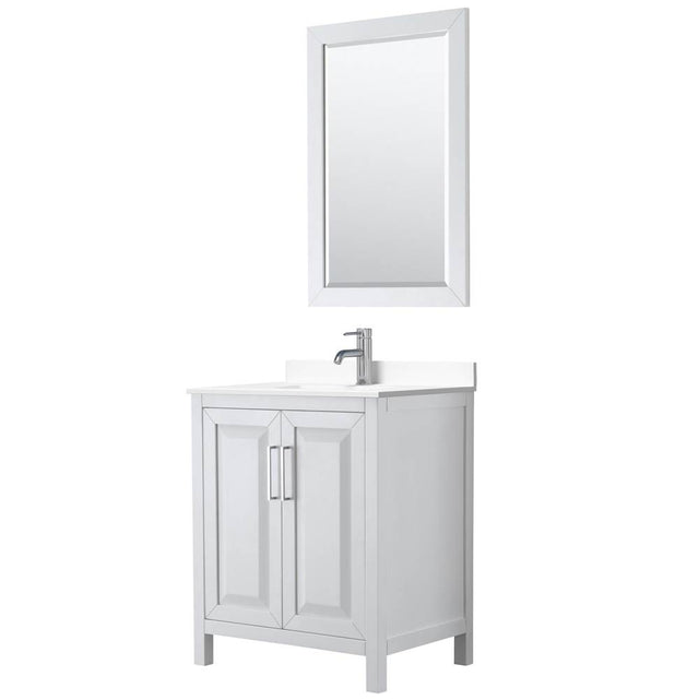 Wyndham Collection - Daria 30 Inch Single Bathroom Vanity in White, White Cultured Marble Countertop, Undermount Square Sink, 24 Inch Mirror