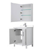 Daria 30 Inch Single Bathroom Vanity in White, White Cultured Marble Countertop, Undermount Square Sink, Medicine Cabinet