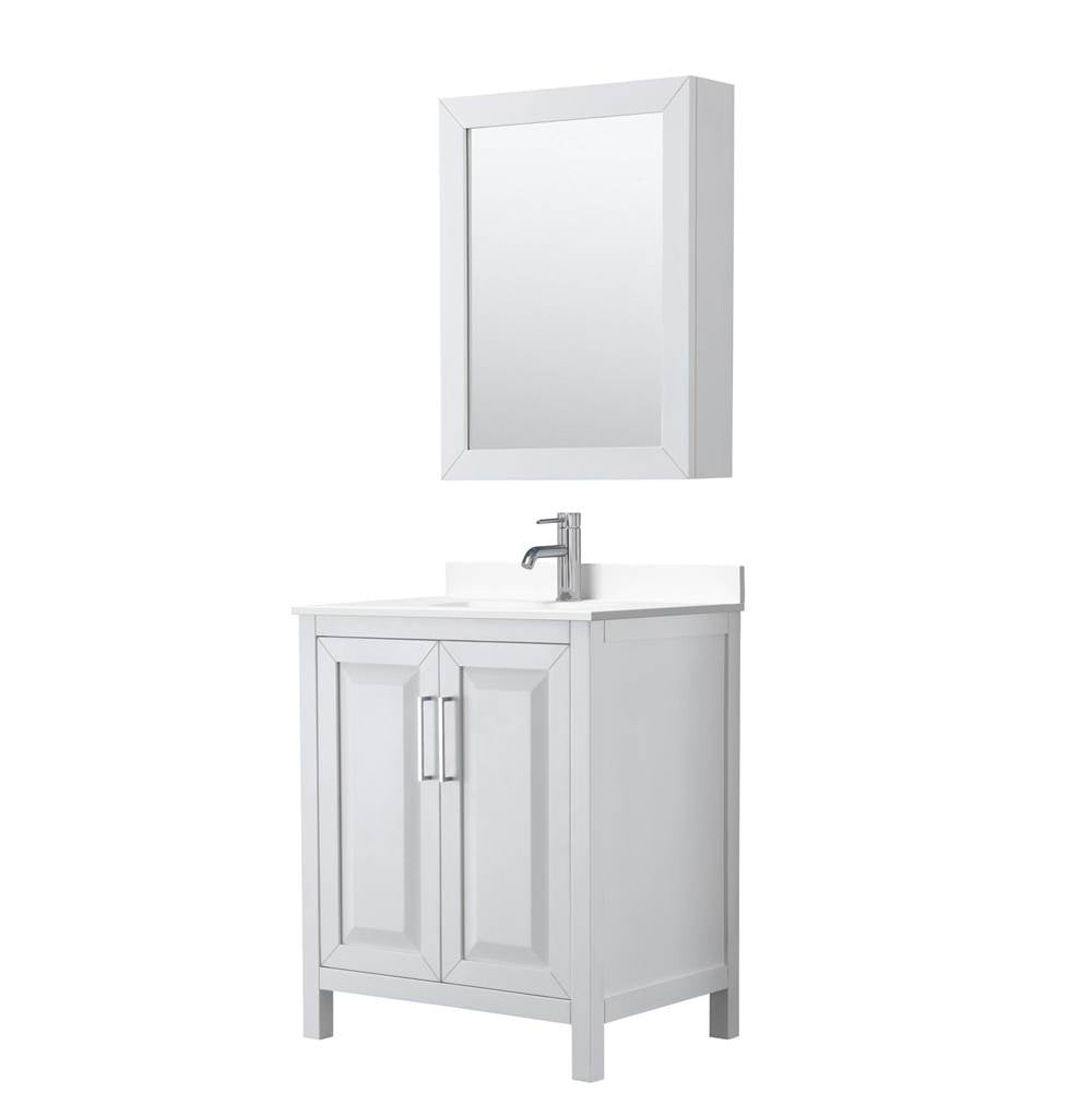 Wyndham Collection - Daria 30 Inch Single Bathroom Vanity in White, White Cultured Marble Countertop, Undermount Square Sink, Medicine Cabinet