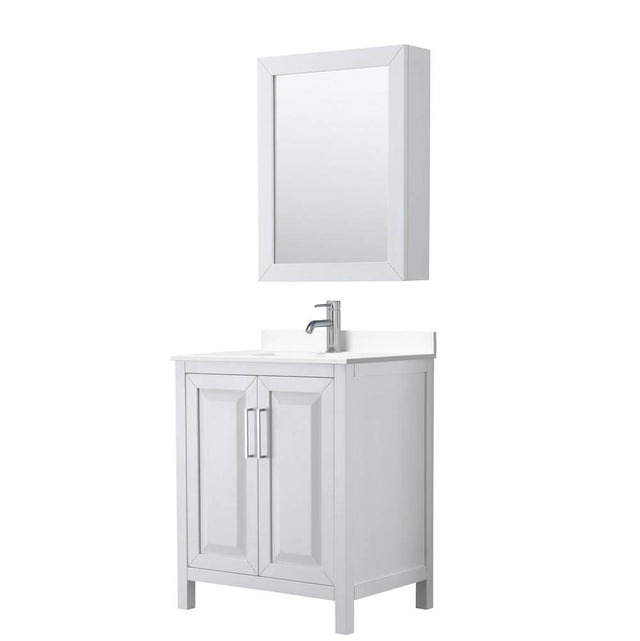 Wyndham Collection - Daria 30 Inch Single Bathroom Vanity in White, White Cultured Marble Countertop, Undermount Square Sink, Medicine Cabinet