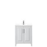 Daria 30 Inch Single Bathroom Vanity in White, White Cultured Marble Countertop, Undermount Square Sink, No Mirror