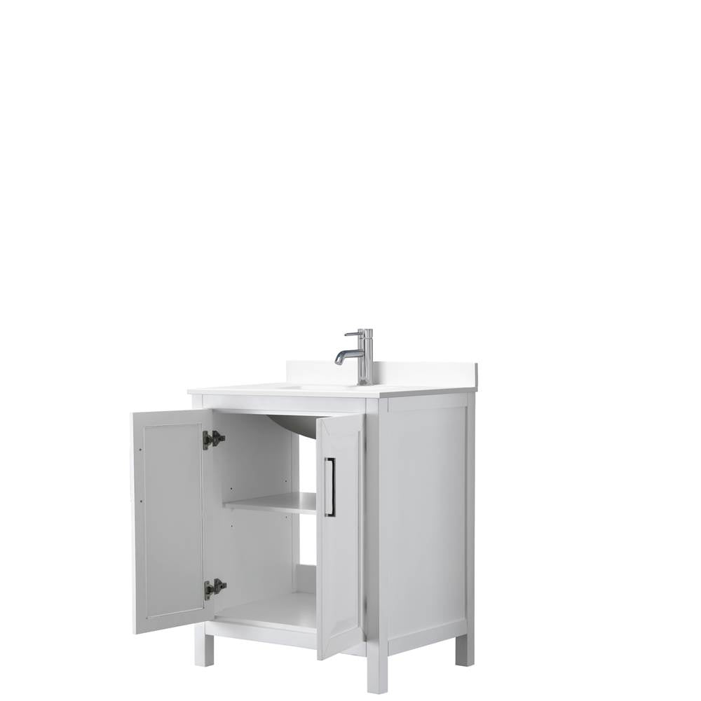 Daria 30 Inch Single Bathroom Vanity in White, White Cultured Marble Countertop, Undermount Square Sink, No Mirror