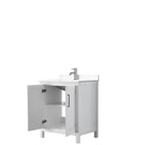 Daria 30 Inch Single Bathroom Vanity in White, White Cultured Marble Countertop, Undermount Square Sink, No Mirror