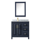 Daria 36 Inch Single Bathroom Vanity in Dark Blue, White Carrara Marble Countertop, Undermount Square Sink, Medicine Cabinet