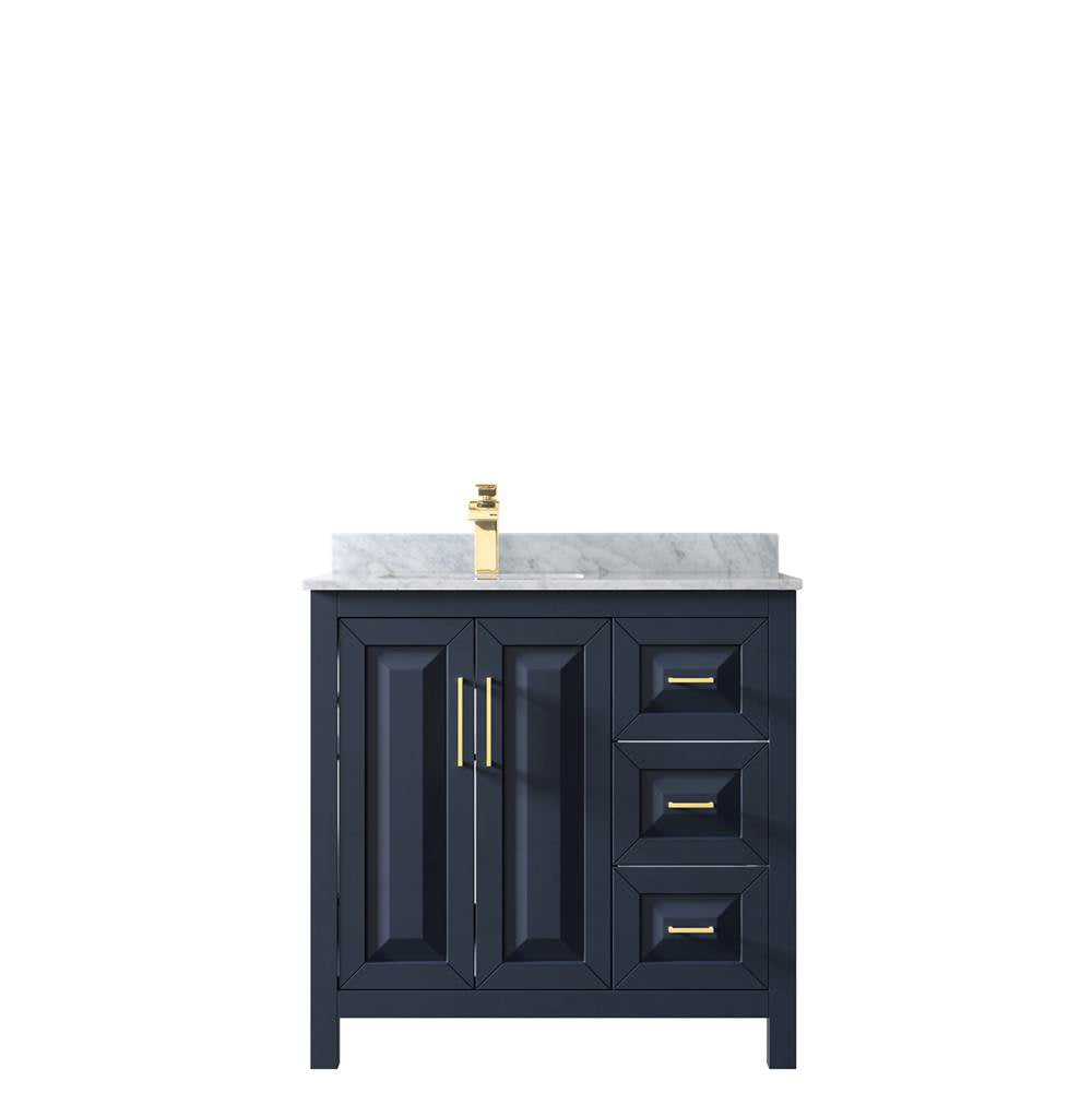 Daria 36 Inch Single Bathroom Vanity in Dark Blue, White Carrara Marble Countertop, Undermount Square Sink, No Mirror