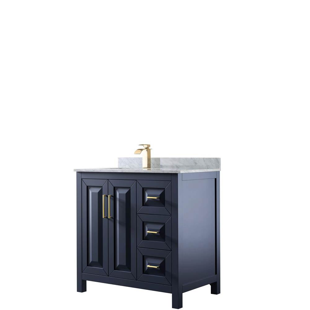 Wyndham Collection - Daria 36 Inch Single Bathroom Vanity in Dark Blue, White Carrara Marble Countertop, Undermount Square Sink, No Mirror - Dark Blue