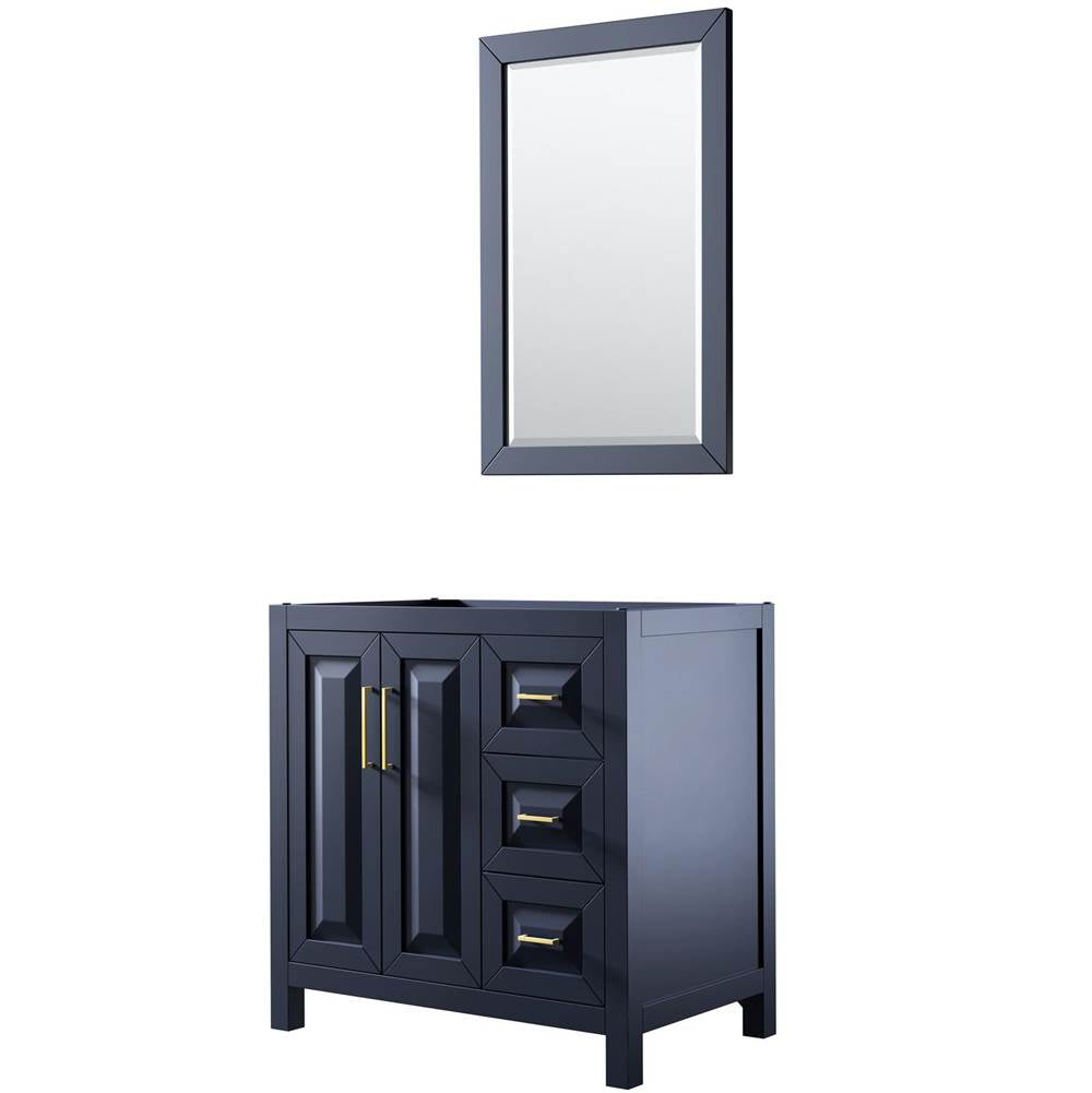 Wyndham Collection - Daria 36 Inch Single Bathroom Vanity in Dark Blue, No Countertop, No Sink, 24 Inch Mirror - Dark Blue