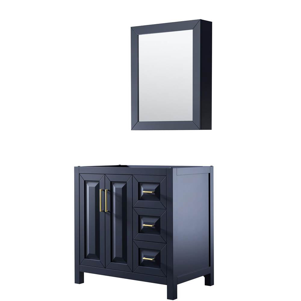 Wyndham Collection - Daria 36 Inch Single Bathroom Vanity in Dark Blue, No Countertop, No Sink, Medicine Cabinet - Dark Blue